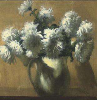 Arthur Segal - White dahlias in a jug