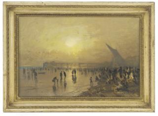 Arthur Severn, R.I. - Figures on the shore, evening