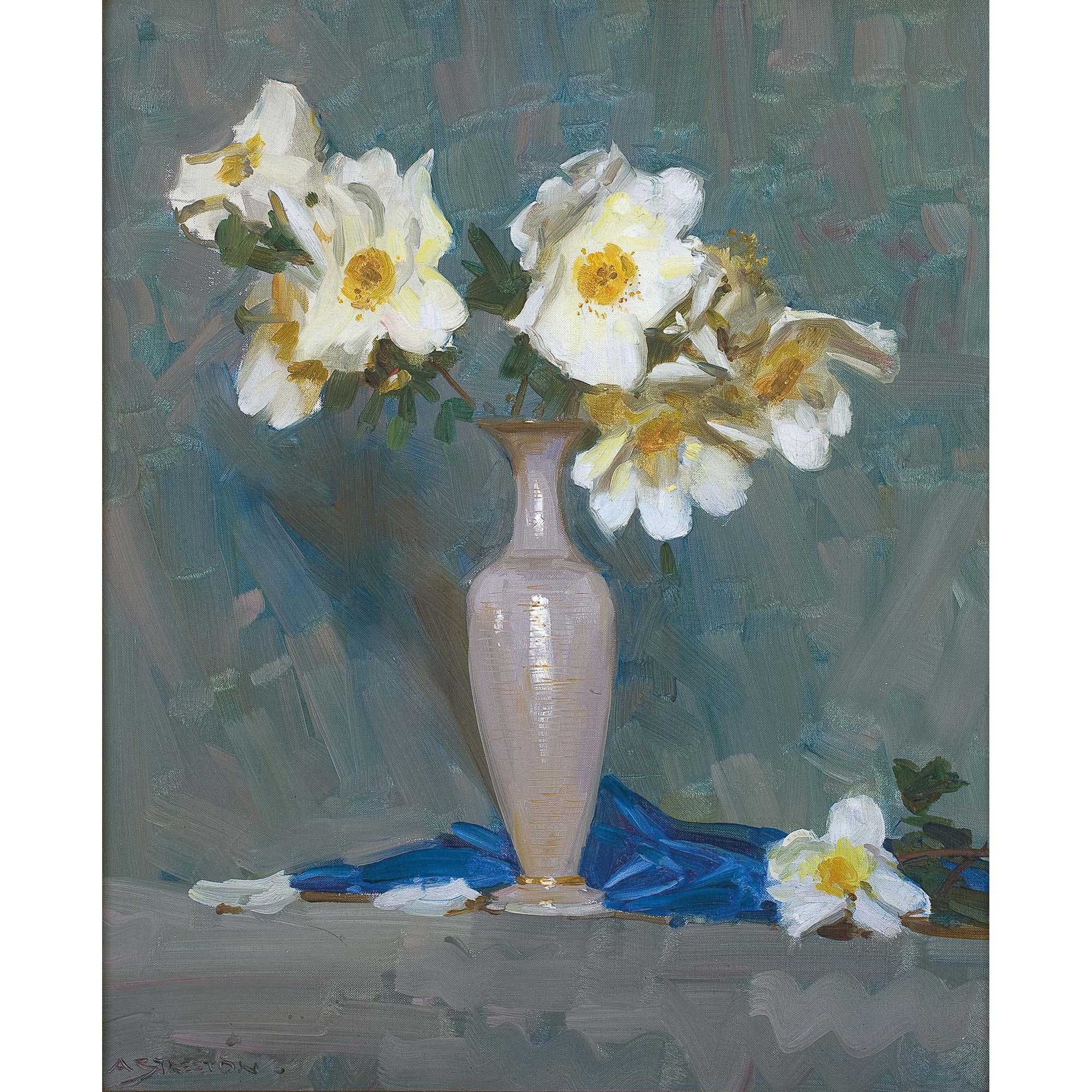 Arthur Streeton - Australian Roses In A Cream Vase