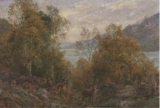 Arthur Trevor Haddon, R.B.A. - A Stag And Hinds In A Loch Landscape