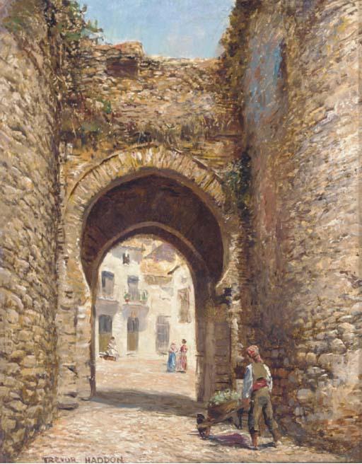 Arthur Trevor Haddon, R.B.A. - A Sunlit Courtyard Through An Archway