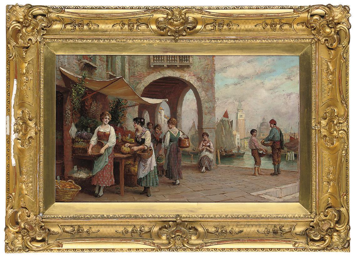 Arthur Trevor Haddon, R.B.A. - A Venetian market, the Campanile di San Marco beyond