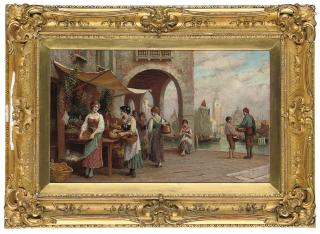 Arthur Trevor Haddon, R.B.A. - A Venetian market, the Campanile di San Marco beyond