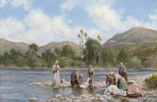 Arthur Trevor Haddon, R.B.A. - Women washing clothes on a river bank
