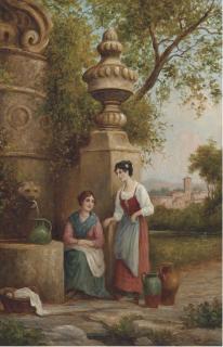 Arthur Trevor Haddon, R.B.A. - Young Maidens Gossiping While Collecting Water