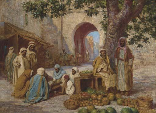 Arthur Trevor Haddon - Market Day before the City Walls in Rabat