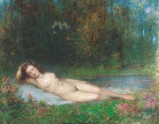 Arthur von Ferraris - A nymph lying in a wooded river landscape