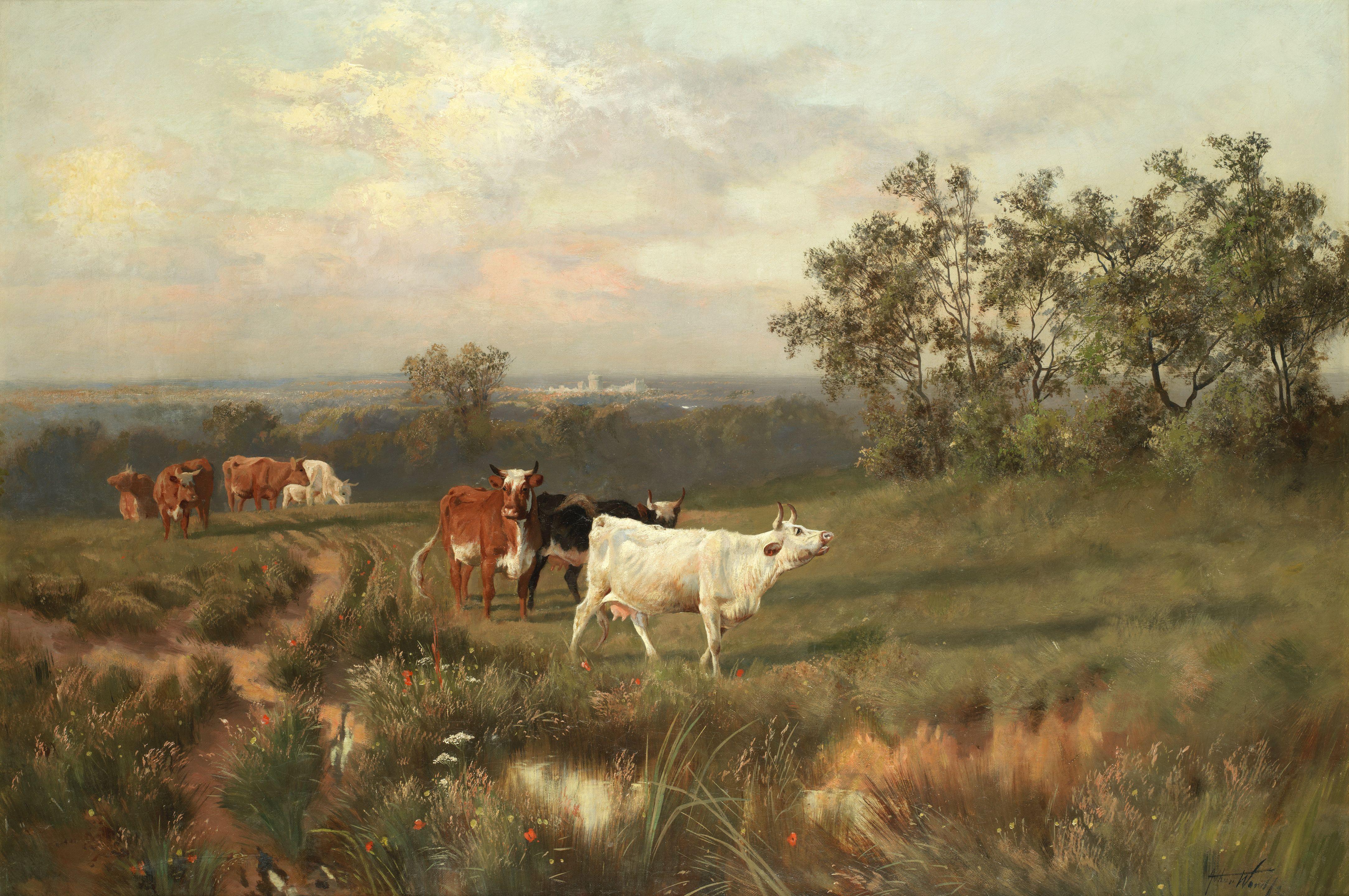 Arthur Wardle, RI - Cattle Grazing With Windsor Castle In The Distance
