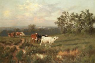 Arthur Wardle, RI - Cattle Grazing With Windsor Castle In The Distance
