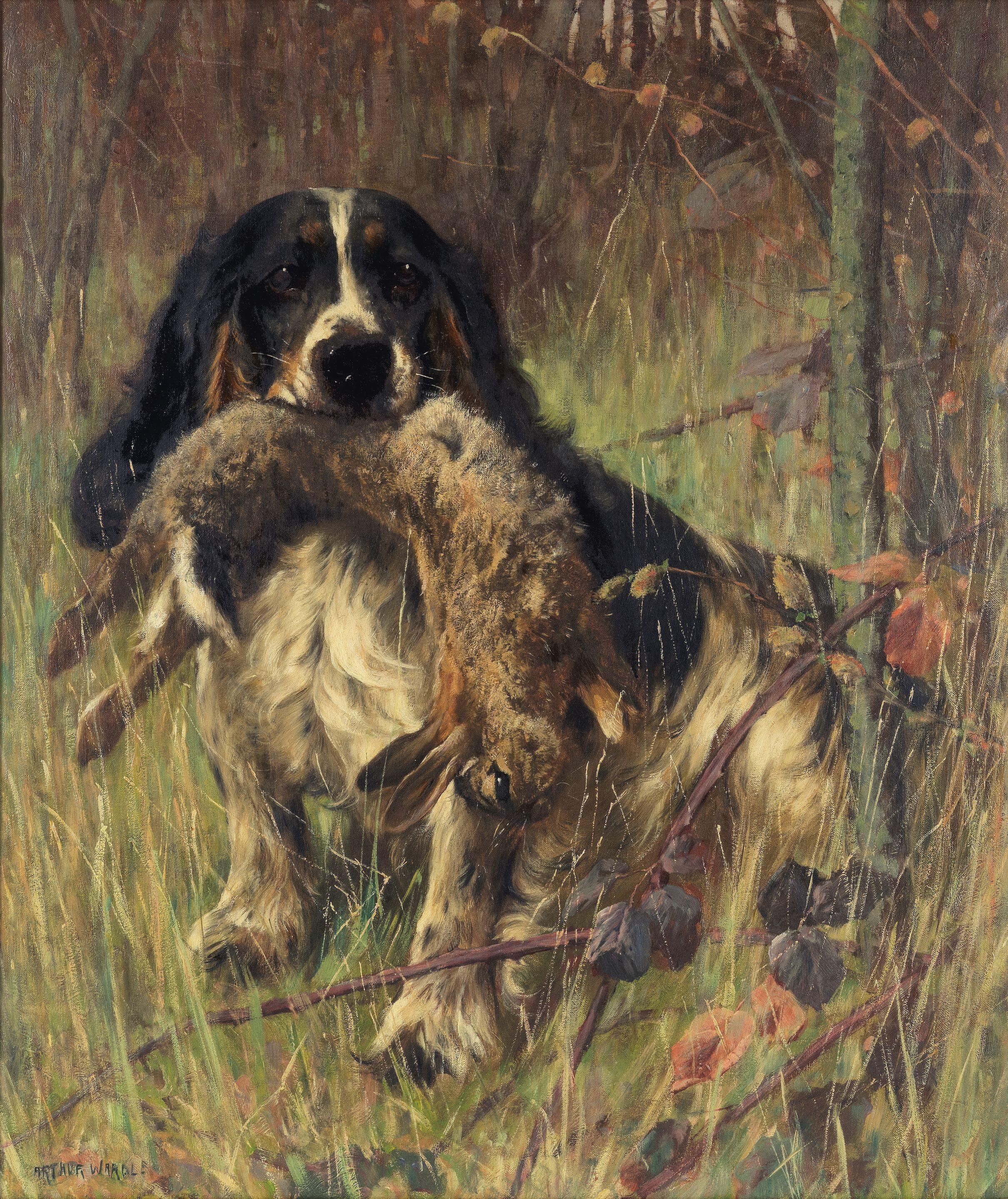 Arthur Wardle, RI - Portrait of a spaniel having retrieved a rabbit