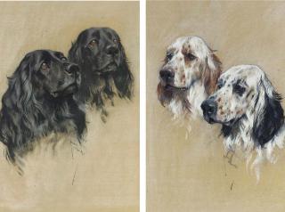 Arthur Wardle - A pair of Black Cocker Spaniels; and A pair of English Setters