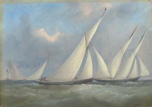 Arthur Wellington Fowles - Florinda and Gwyndoline racing off the Nab lightship