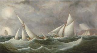 Arthur Wellington Fowles - Latona and Florinda on opposite tacks with Enchantress off St. Catherine\'s Point in the Ryde Regatta\'s Commodore\'s Cup Race of August 1881