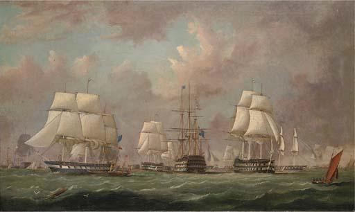 Arthur Wellington Fowles - Queen Victoria, Aboard The Royal Yacht Fairy, Inspecting The Baltic Fleet As It Prepares To Sail In March 1854