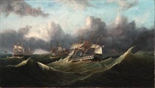 Arthur Wellington Fowles - The H.M.S Agamemnon laying the telegraph cable