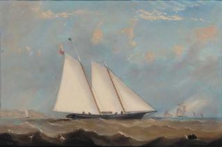 Arthur Wellington Fowles - The schooner yacht America racing to windward in the Channel