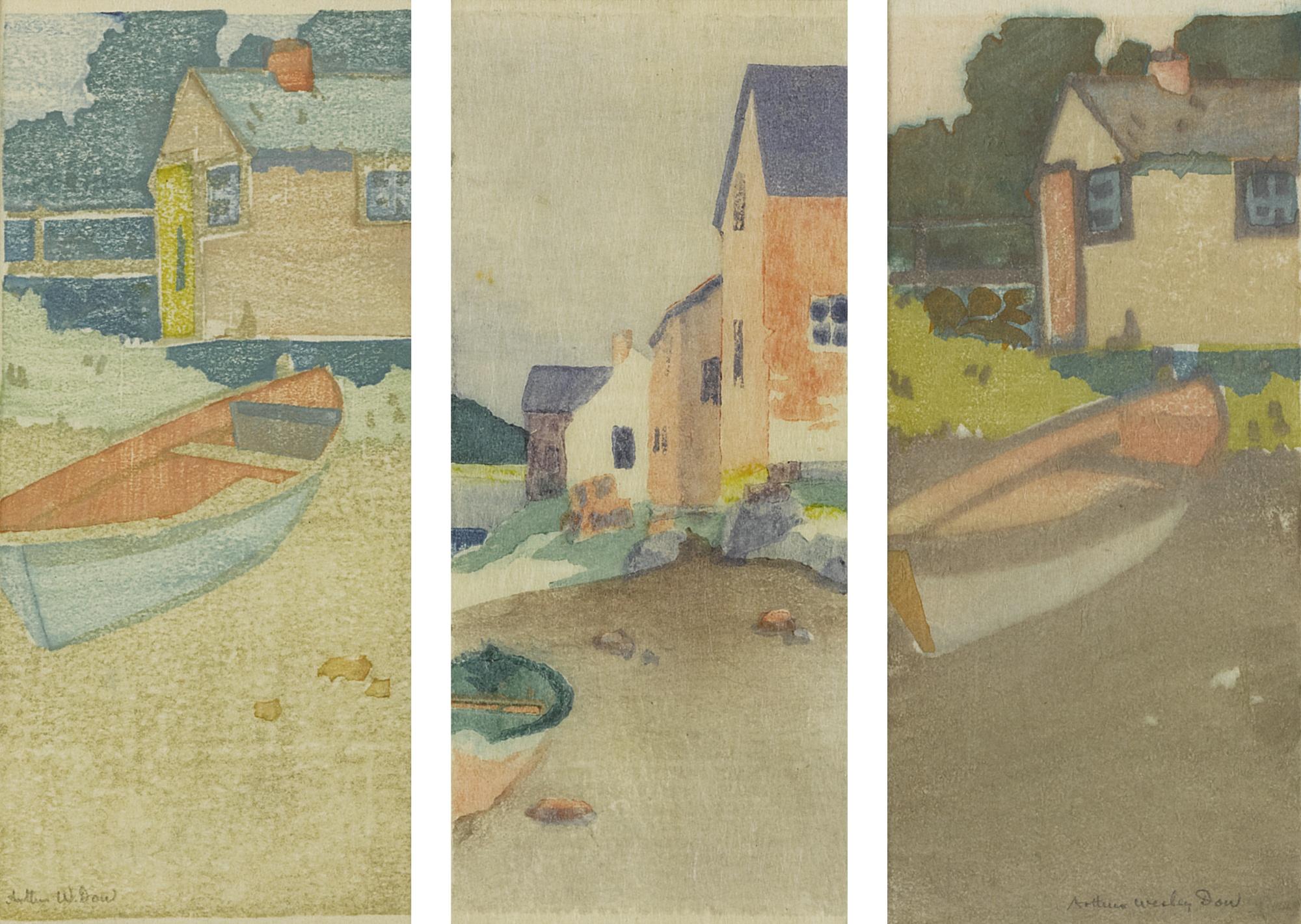 Arthur Wesley Dow - The Dory; A Gray Day (Houses On A Beach); And The Dory
