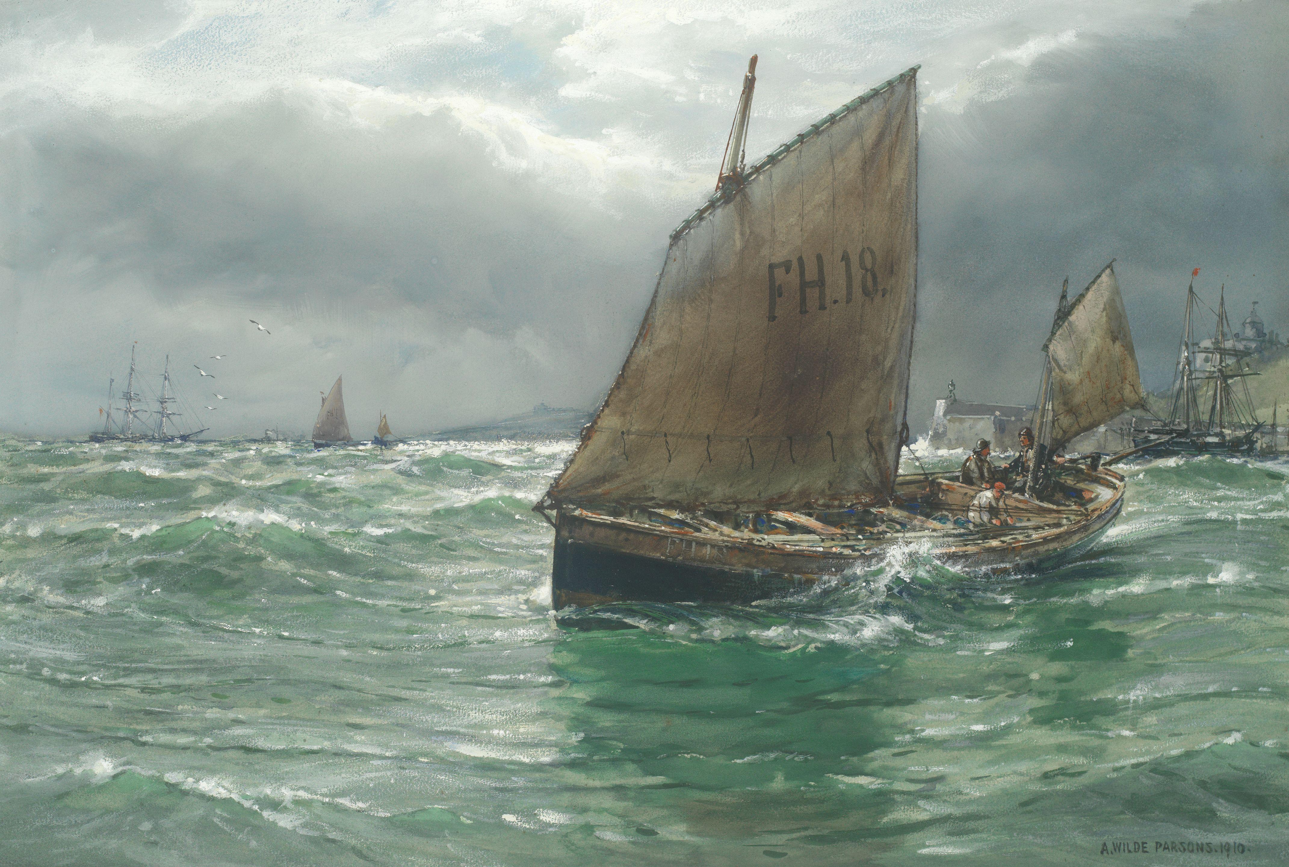 Arthur Wilde Parsons - Blowing hard off St Mawes