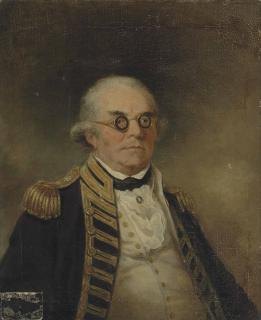 Arthur William Devis - Portrait of Admiral Peter Rainier (1741-1808), bust-length, in naval uniform and wearing a blue and white cameo and circular spectacles