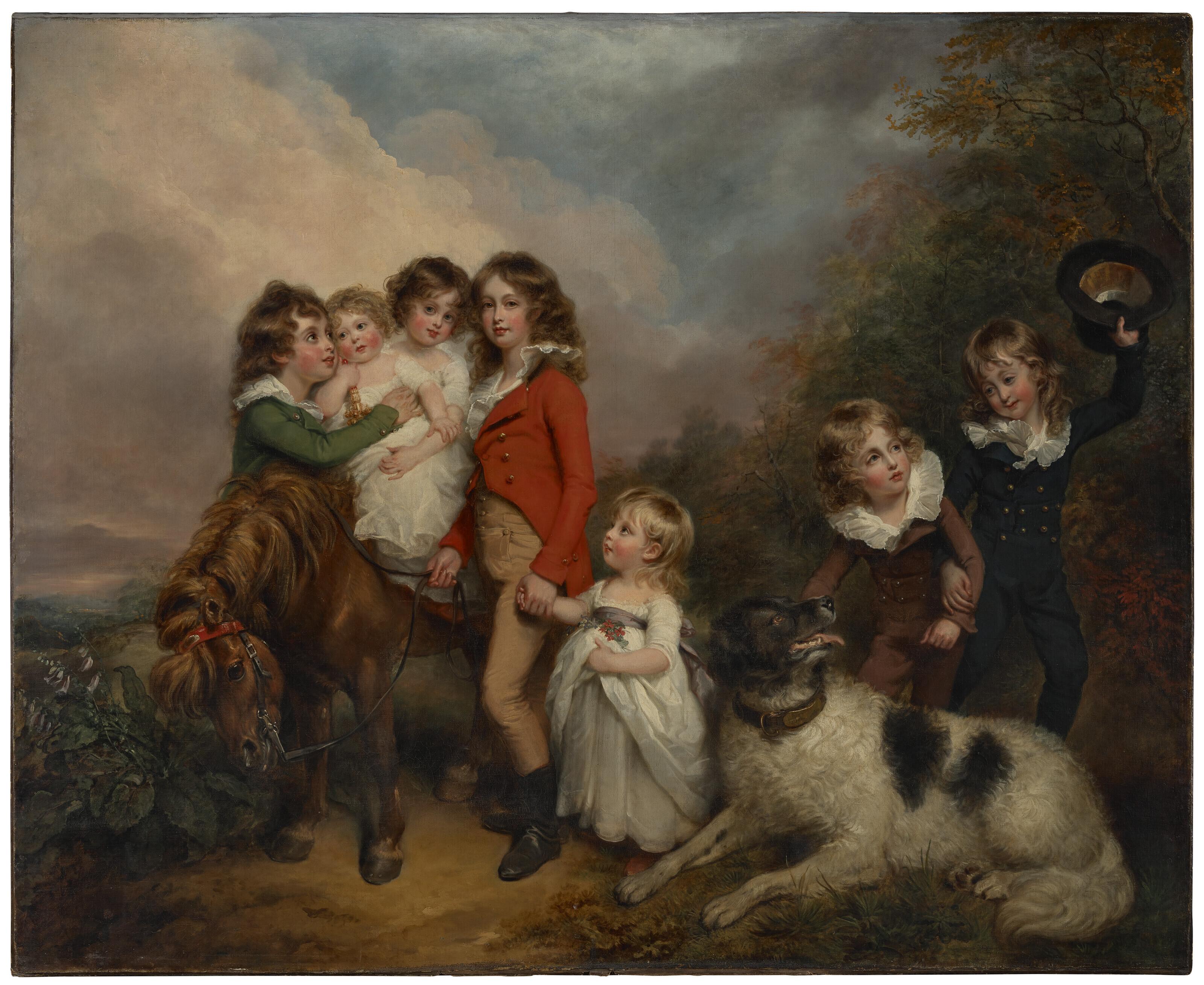 Arthur William Devis - Portrait of the children of Benjamin Goldsmid, with a pony and a dog in a landscape