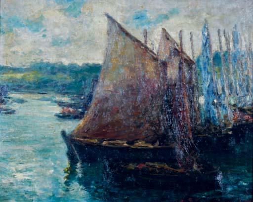 Arthur William Woelfle - Boats docked in the harbor