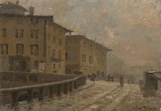 Arturo Ferrari - Il ponte sul Naviglio a Porta Vittoria