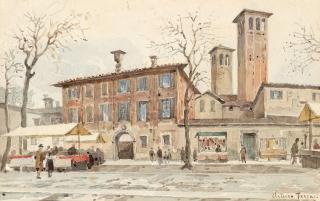 Arturo Ferrari - La fiera nei giorni feriali. Verso Natale a Sant\'Ambrogio (Casa parrocchiale)