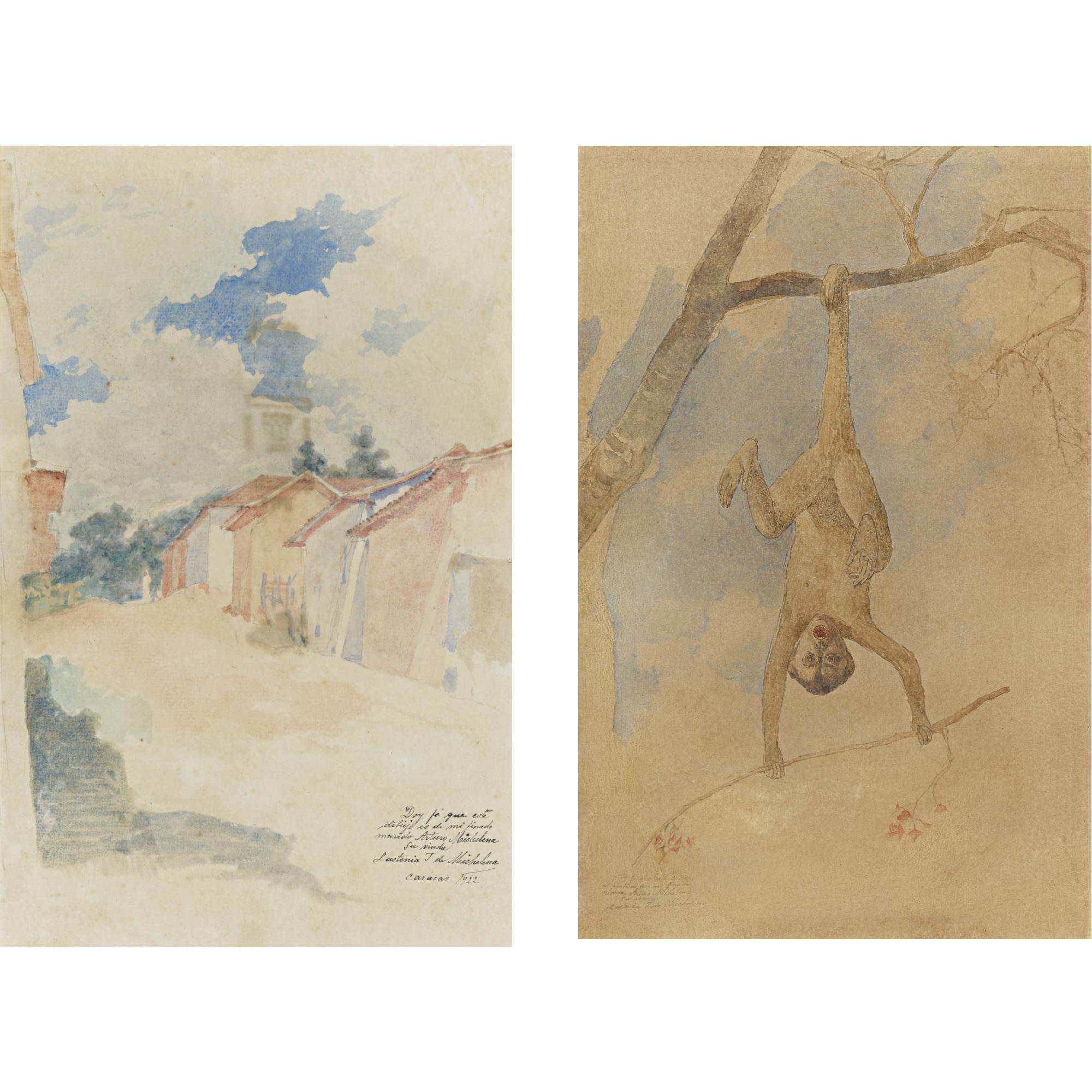 Arturo Michelena - A Pair Of Drawings: Calle Los Teques And Mono