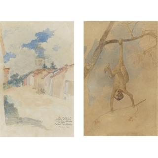Arturo Michelena - A Pair Of Drawings: Calle Los Teques And Mono