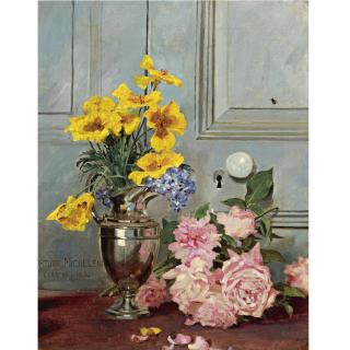 Arturo Michelena - Still Life With Pink Roses