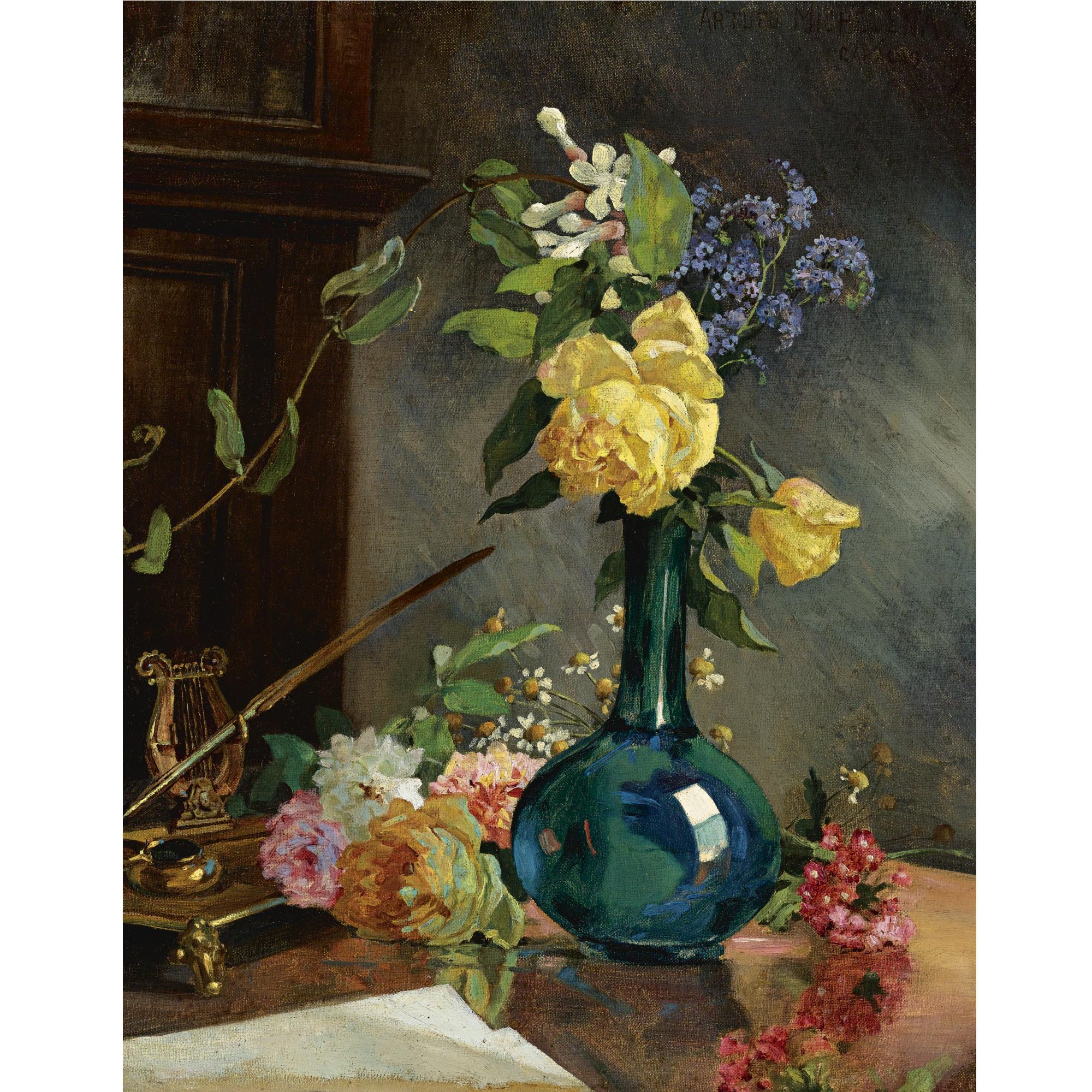 Arturo Michelena - Still Life With Yellow Roses