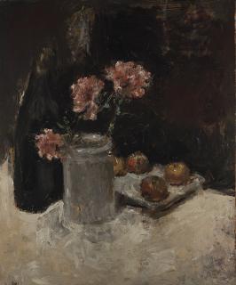 Arturo Rietti - Vaso con fiori rosa e frutta