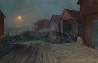 Arvid Johansson - Fishing huts by moonlight