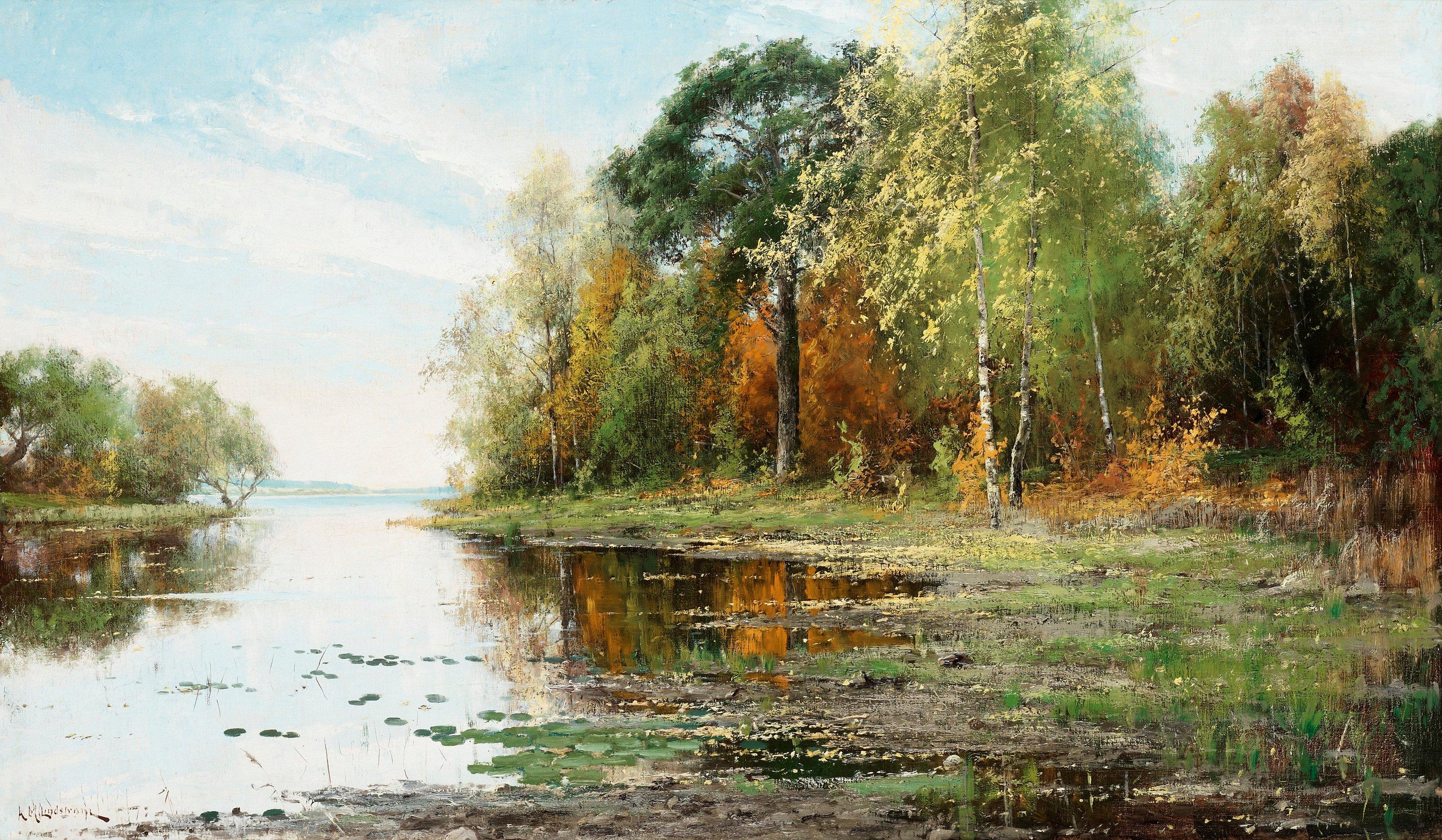 Arvid Mauritz Lindström - Lakeside landscape in autumn