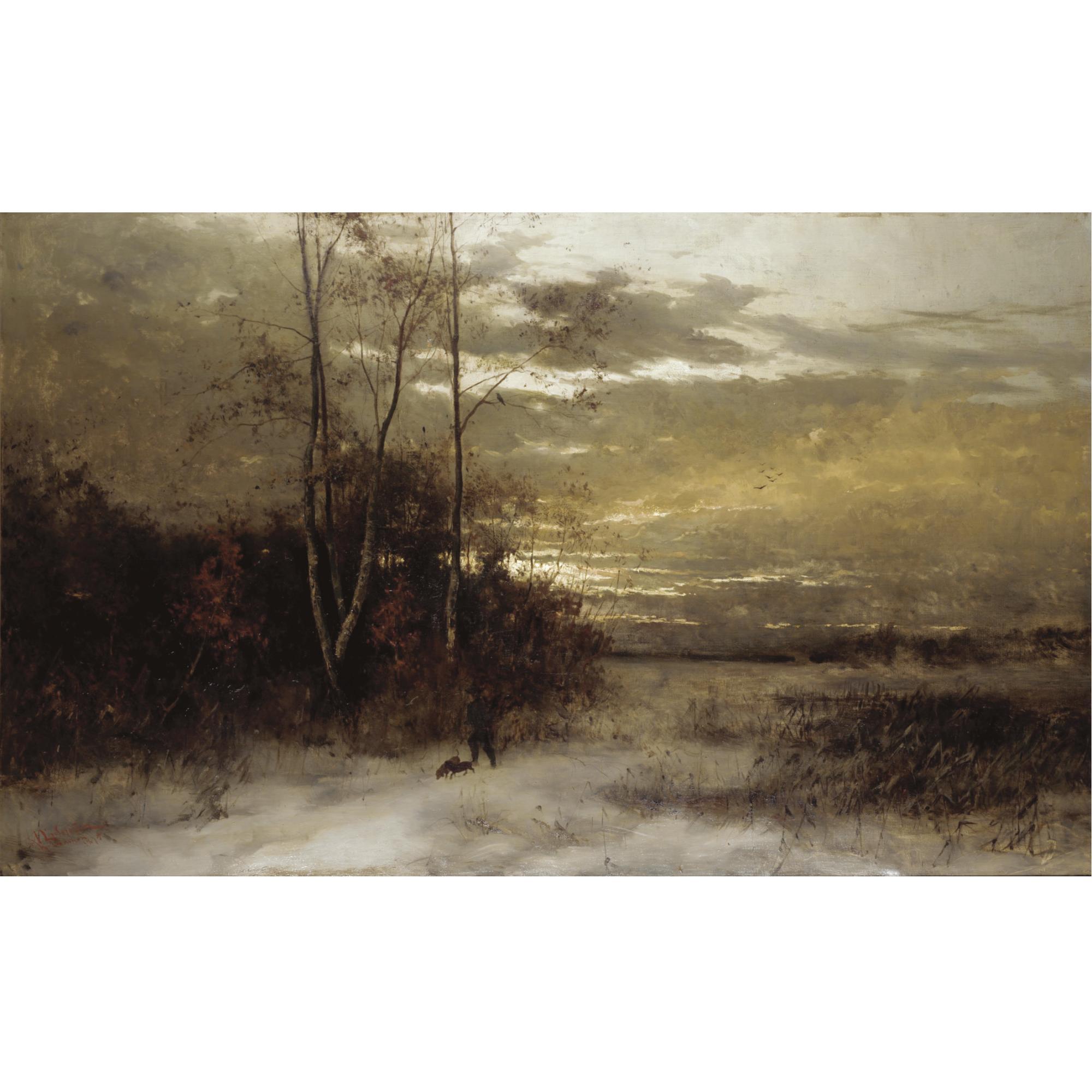 Arvid Mauritz Lindström - Winter Landscape With Huntsman And Dogs
