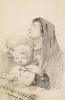 Ary Scheffer - A Mother And Child With An Old Man Kneeling In A Church
