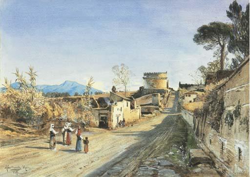 Ascan Lutteroth - Roma, l\'Appia Antica alla tomba di Cecilia Metella, 1876; e Roma, il Convento di San Bonaventura al Palatino