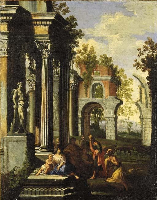 Ascanio Luciani - Capriccio architettonico con astanti vari