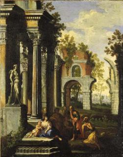 Ascanio Luciani - Capriccio architettonico con astanti vari