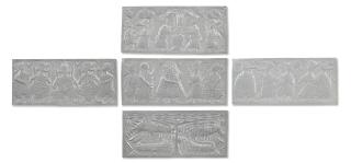 Asiru Olatunde - Five metal foil relief (repoussé) panels (i-v):