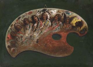 Astley David Montague Cooper - Trompe l\'Oeil of Artist\'s Palette with Indians