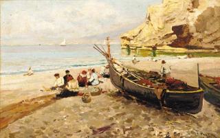 Attilio Pratella - Fishermen on the beach, Capri