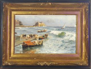 Attilio Pratella - Fishermen setting out to sea, near the Castello dell\'Oro, Naples