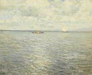 Attilio Pratella - Marina con barche e pescatori