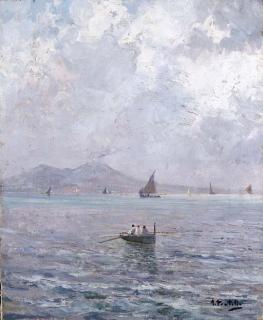 Attilio Pratella - Napoli Dal Mare Con Barche E Pescatori