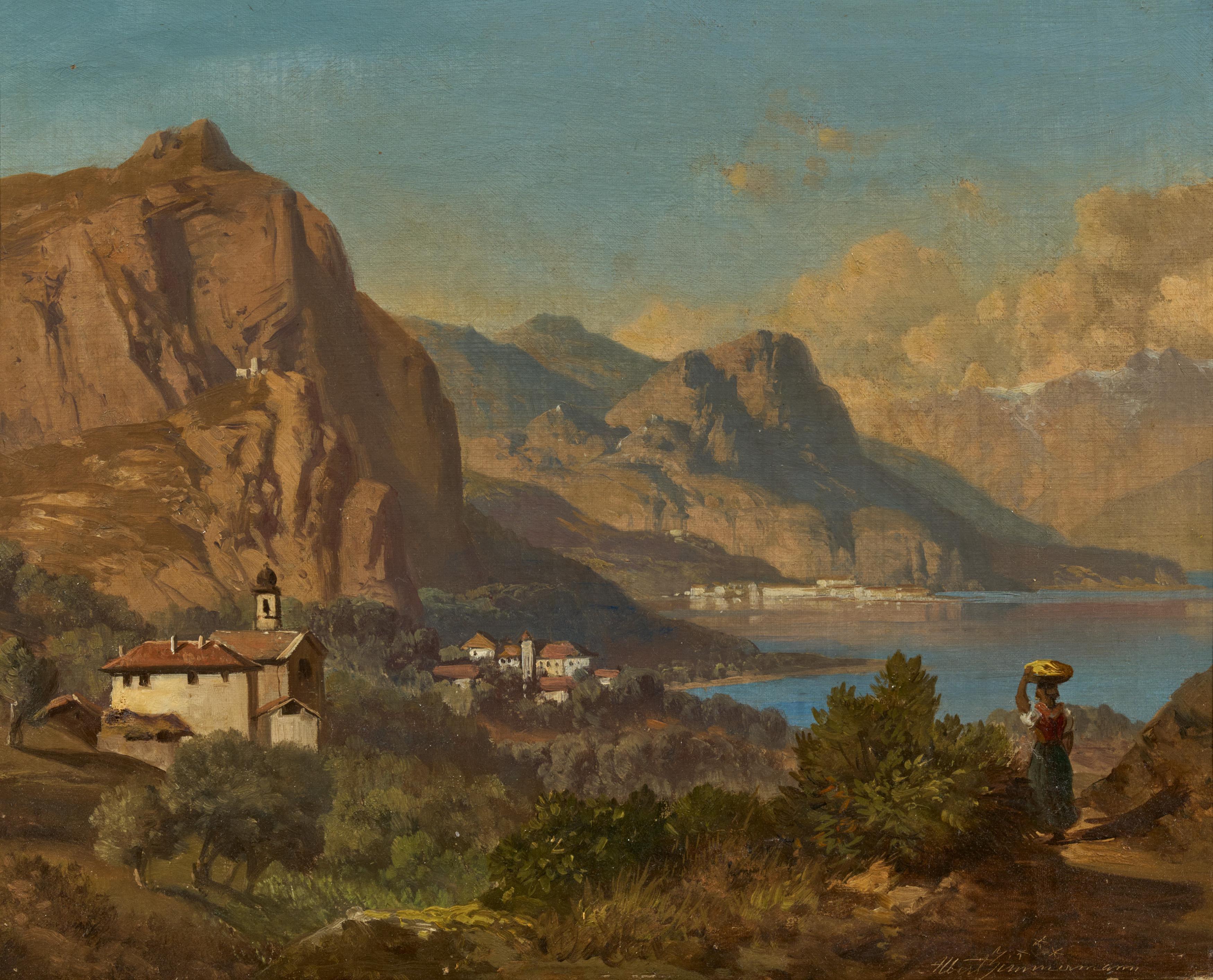 August Albert Zimmermann - Blick auf Bellagio am Comer See.