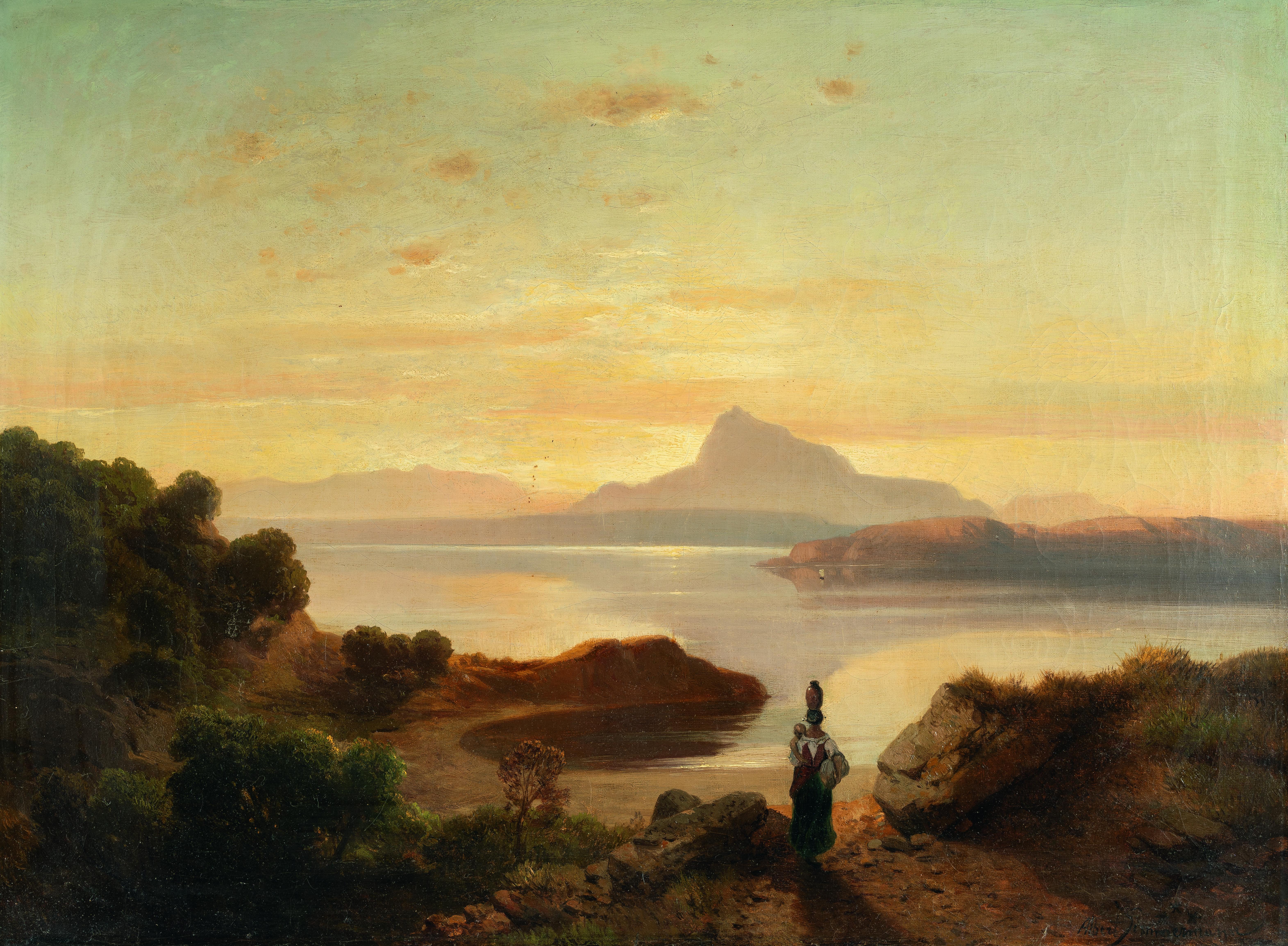 August Albert Zimmermann - Blick über einen italienischen Golf im Morgenlicht (Golf von