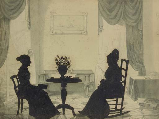 August Edouart - Shilouette Portrait of Sarah Wistar Pennock and her Daughter Isabella Liddon Pennock