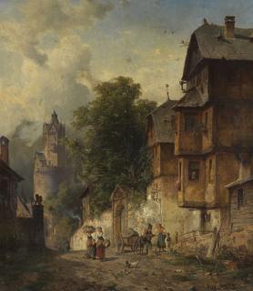 August Eduard Schliecker - Ansicht von Andernach am Rhein mit dem Runden Turm