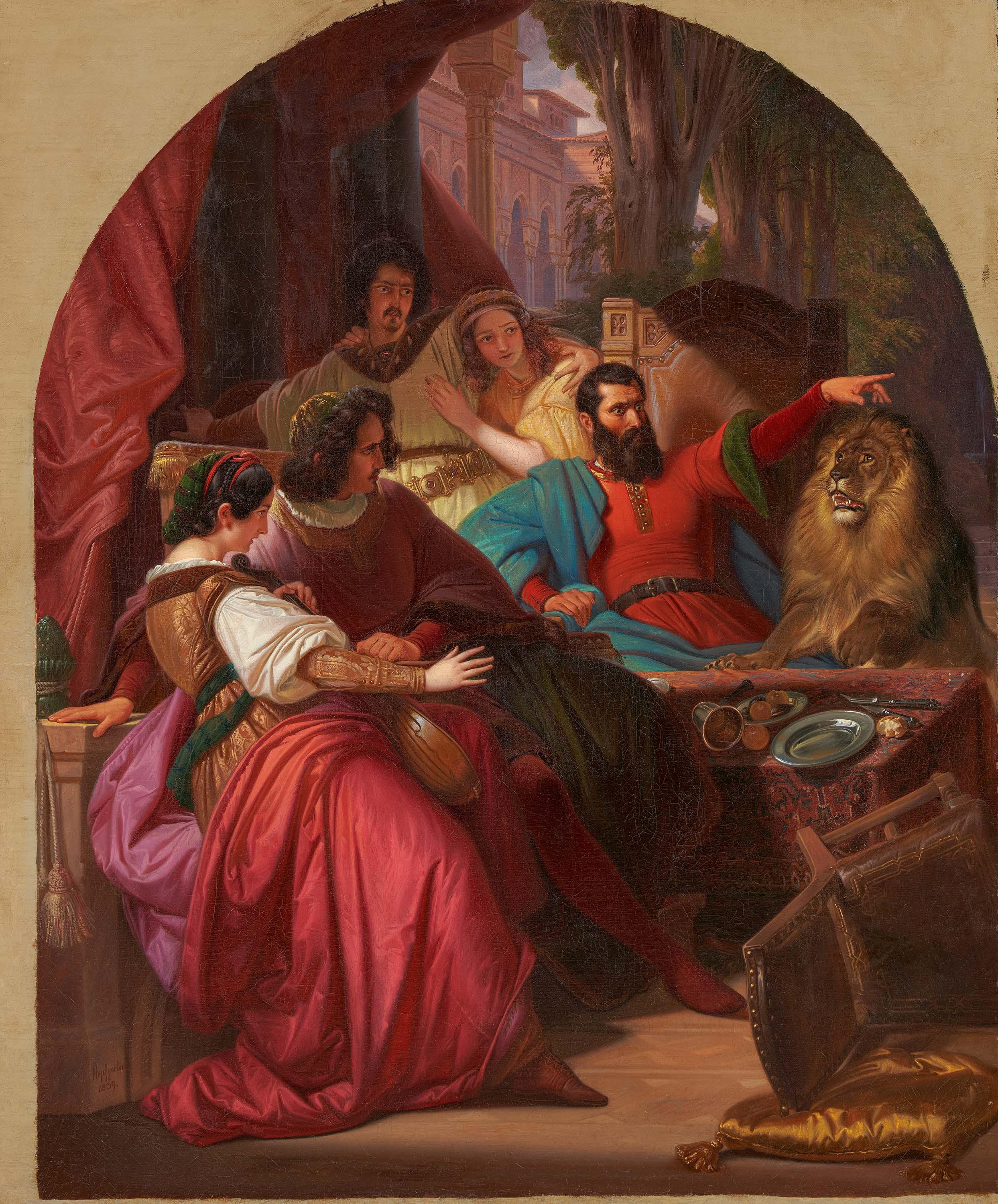 August Ferdinand Hopfgarten - Literarische Szene (aus dem Decameron?).